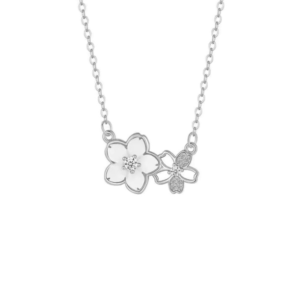 Jewelry - Sterling Silver Floral Cubic Zirconia Necklace